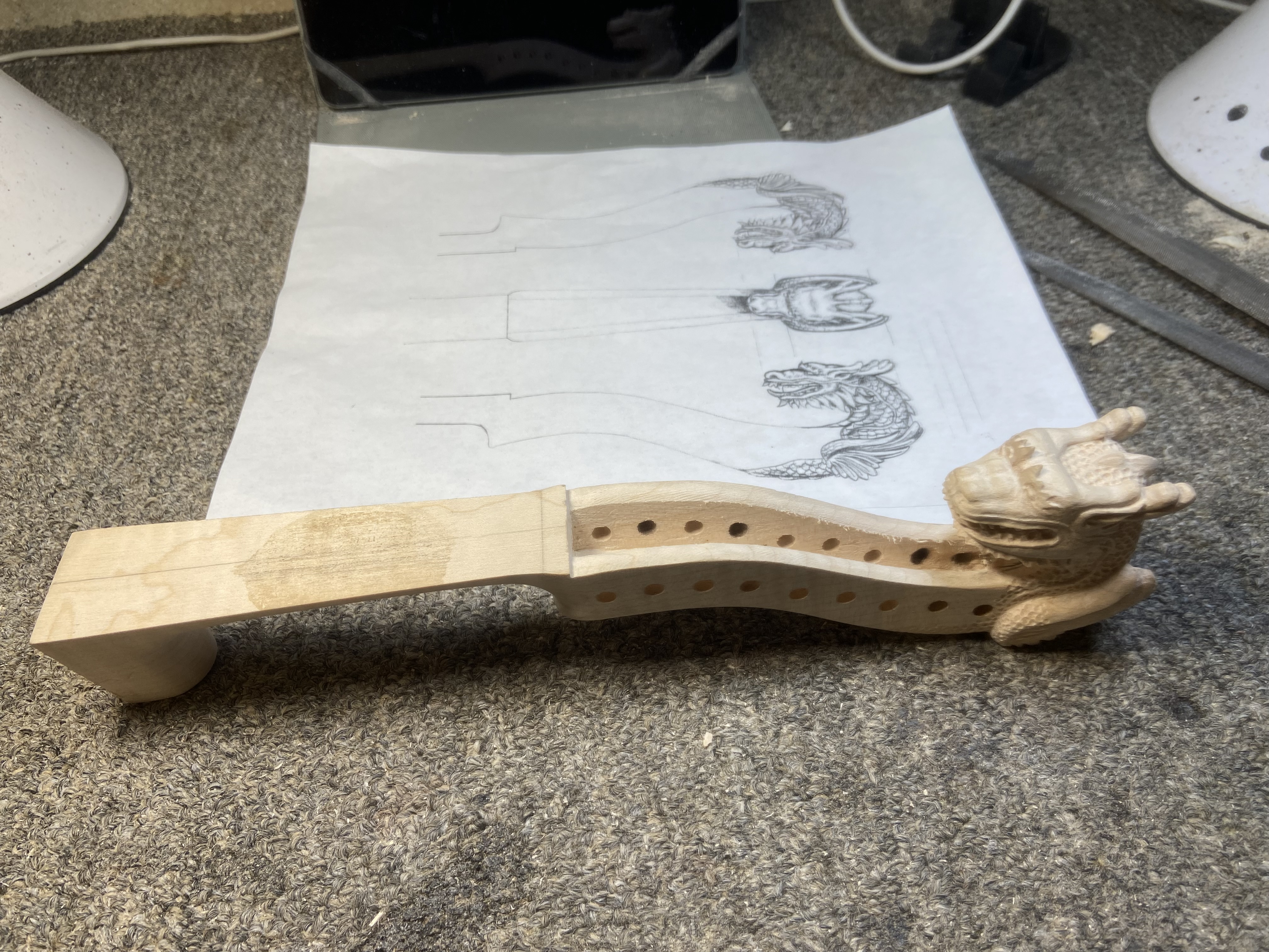 dragon carving in progress