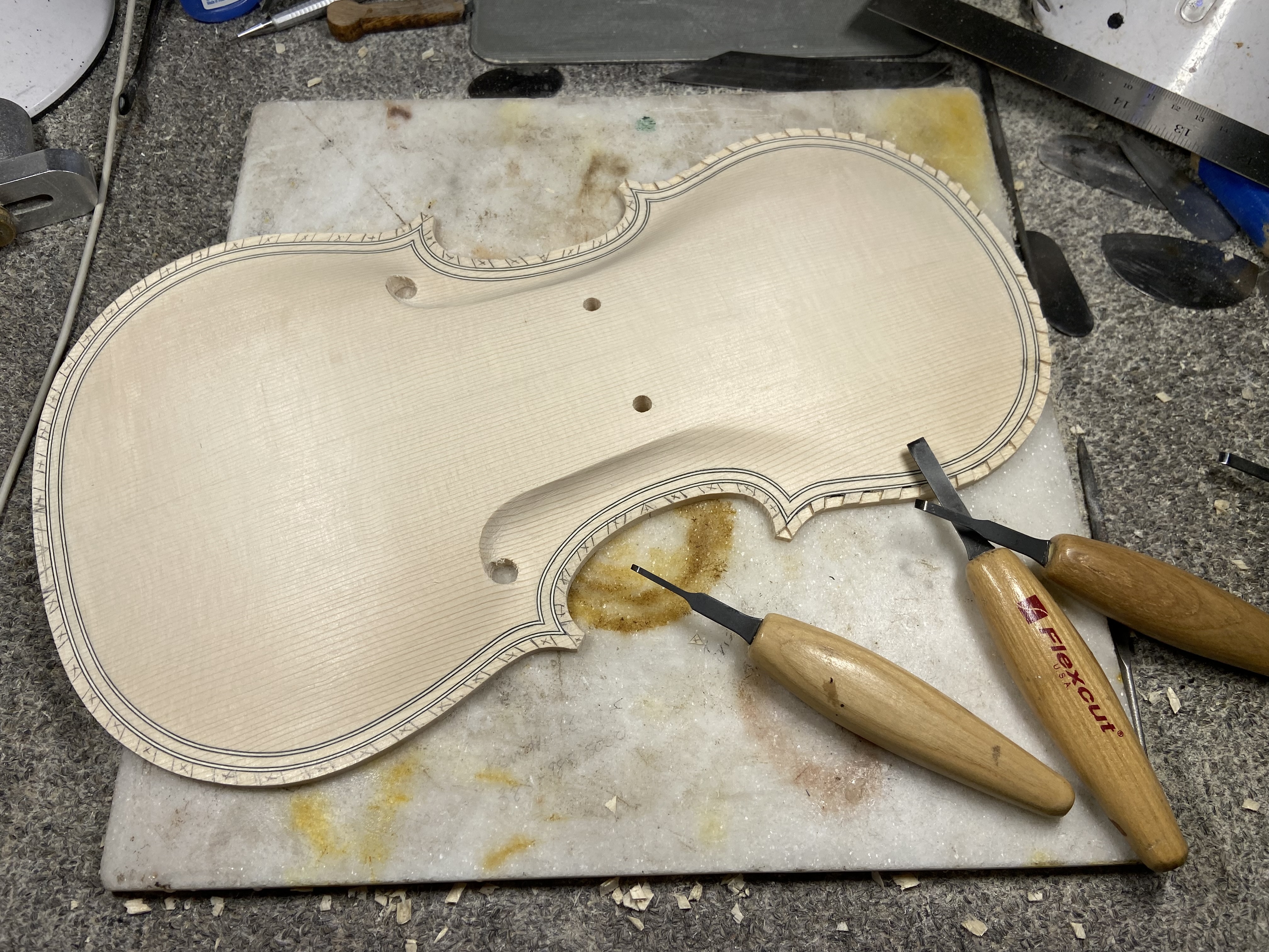 front edge inlay slots carved