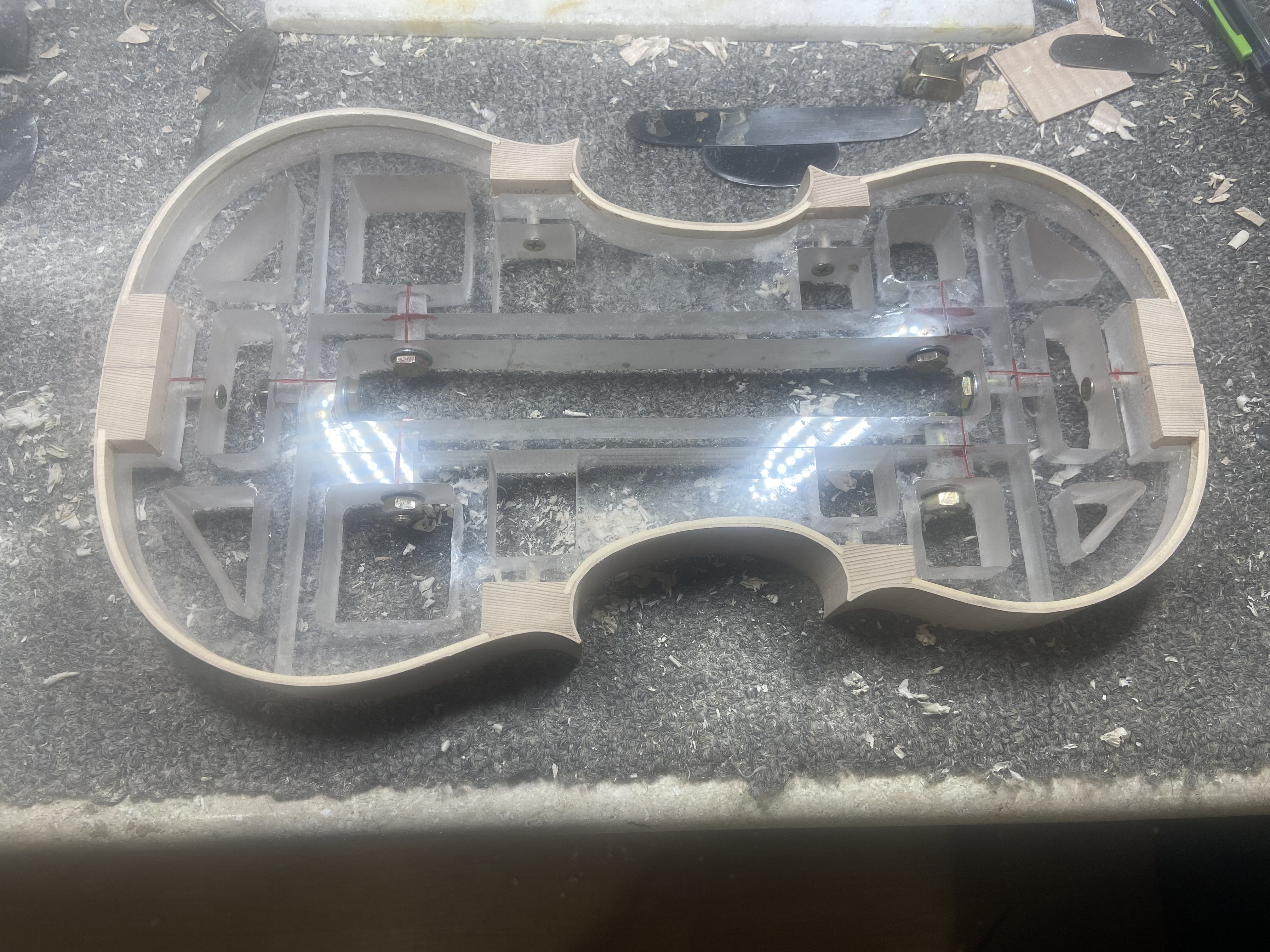 completed ribs and blocks in jig